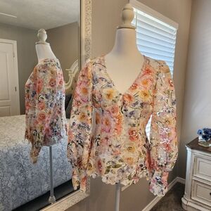Boston Proper Multicolor Floral Lace Blouse